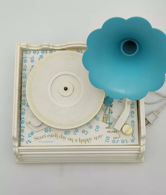 Photo of a vintage Holly Hobby children's record player.